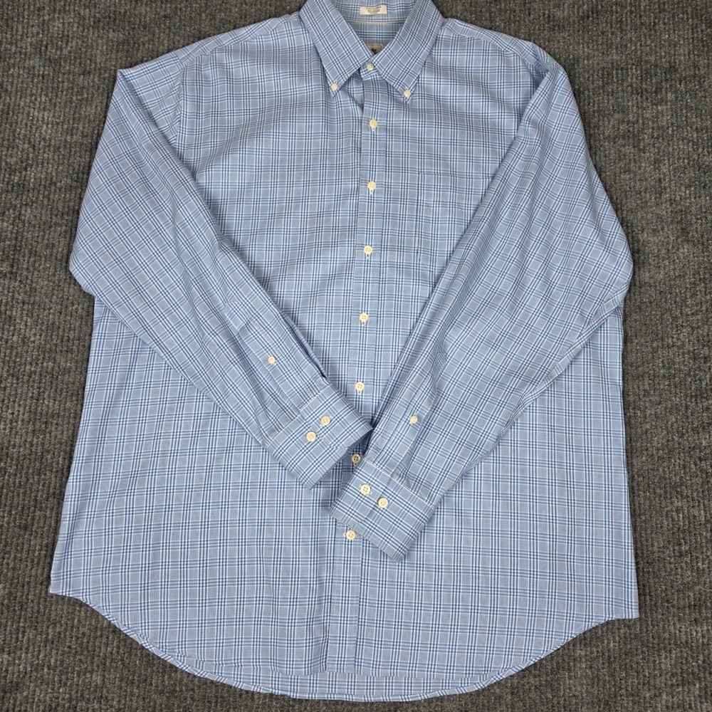 Mens Blue Plaid Long Sleeve Button Down Cotton Shirt XL 26337
